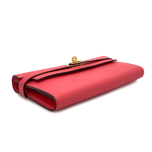 HERMES KELLY WALLET LONG ROSE LIPSTICK CHEVRE 2016 X GOLD HARDWARE 90308369 - PURPOSE