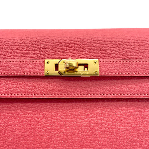 HERMES KELLY WALLET LONG ROSE LIPSTICK CHEVRE 2016 X GOLD HARDWARE 90308369 - PURPOSE