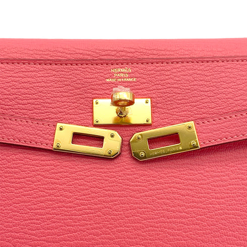 HERMES KELLY WALLET LONG ROSE LIPSTICK CHEVRE 2016 X GOLD HARDWARE 90308369 - PURPOSE