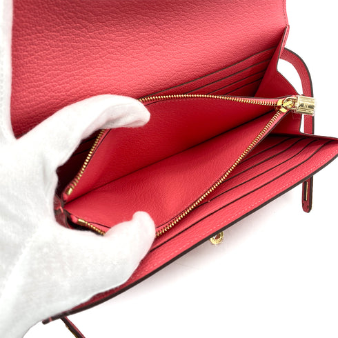 HERMES KELLY WALLET LONG ROSE LIPSTICK CHEVRE 2016 X GOLD HARDWARE 90308369 - PURPOSE
