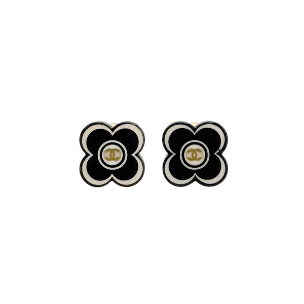 CHANEL EARRINGS COCOMARK CAMELLIA BLACK WHITE ACCESSORY 02P 90308372 - PURPOSE