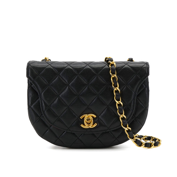 CHANEL VINTAGE MATELASSE ROUND CHAIN SHOULDER BAG BLACK LAMB SKIN 90308374 - PURPOSE