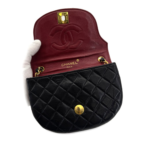 CHANEL VINTAGE MATELASSE ROUND CHAIN SHOULDER BAG BLACK LAMB SKIN 90308374 - PURPOSE