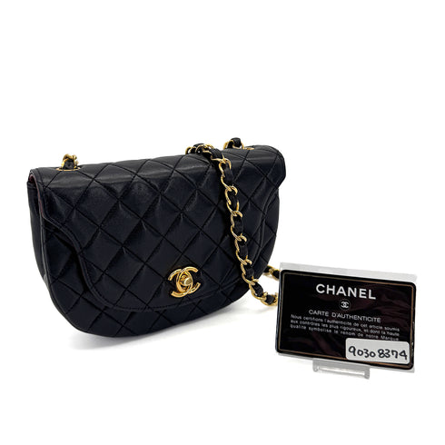 CHANEL VINTAGE MATELASSE ROUND CHAIN SHOULDER BAG BLACK LAMB SKIN 90308374 - PURPOSE