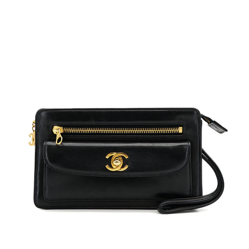 CHANEL VINTAGE TURN LOCK CLUTCH BAG BLACK LAMB SKIN 90308378 - PURPOSE