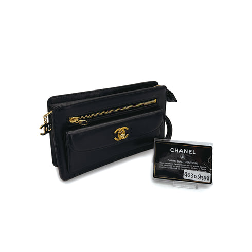 CHANEL VINTAGE TURN LOCK CLUTCH BAG BLACK LAMB SKIN 90308378 - PURPOSE