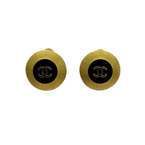 CHANEL VINTAGE EARRINGS ROUND COCOMARK GOLD BLACK 95C 90308379 - PURPOSE