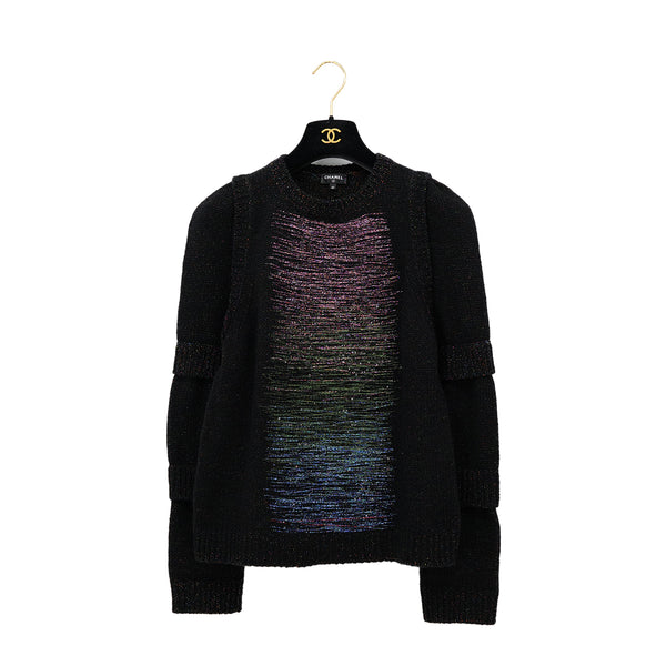 CHANEL COCOMARK GLITTER KNIT TOPS BLACK WOOL 40 P57 RTW 90308384 - PURPOSE