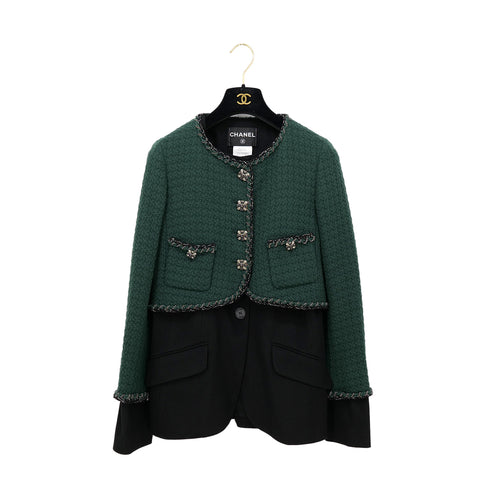 CHANEL COCO GRIPIX BUTTON TWEED LAYERED JACKET 2011 AW RUNWAY GREEN BLACK 38 P42 RTW 90308386 - PURPOSE