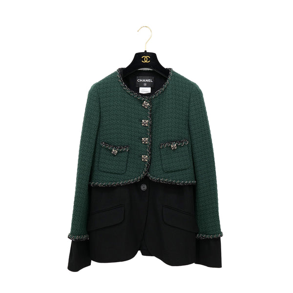 CHANEL COCO GRIPIX BUTTON TWEED LAYERED JACKET 2011 AW RUNWAY GREEN BLACK 38 P42 RTW 90308386 - PURPOSE