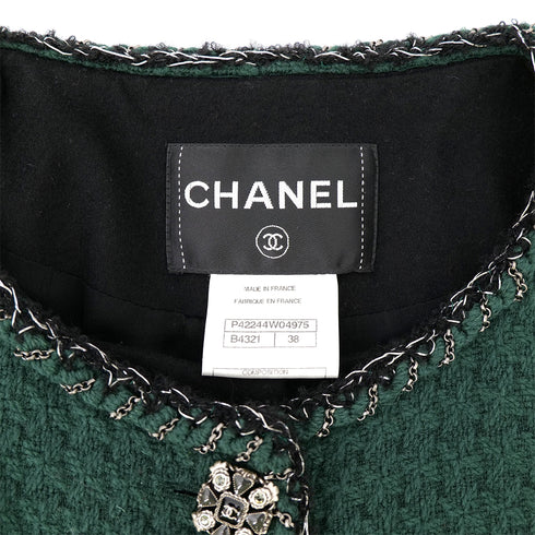 CHANEL COCO GRIPIX BUTTON TWEED LAYERED JACKET 2011 AW RUNWAY GREEN BLACK 38 P42 RTW 90308386 - PURPOSE