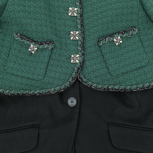 CHANEL COCO GRIPIX BUTTON TWEED LAYERED JACKET 2011 AW RUNWAY GREEN BLACK 38 P42 RTW 90308386 - PURPOSE