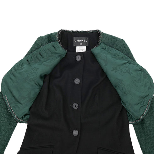 CHANEL COCO GRIPIX BUTTON TWEED LAYERED JACKET 2011 AW RUNWAY GREEN BLACK 38 P42 RTW 90308386 - PURPOSE