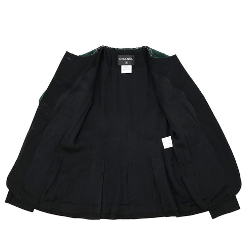 CHANEL COCO GRIPIX BUTTON TWEED LAYERED JACKET 2011 AW RUNWAY GREEN BLACK 38 P42 RTW 90308386 - PURPOSE