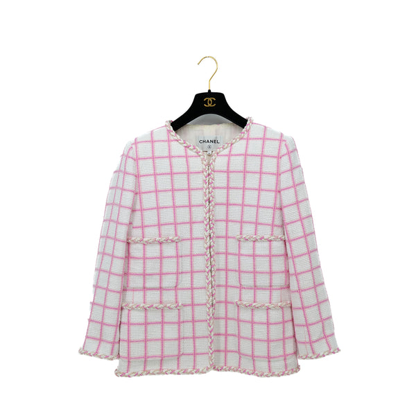 CHANEL COCO BUTTON TWEED JACKET CRUISE COLLECTION 2023 23C PINK WHITE 44 P73 RTW 90308388 - PURPOSE