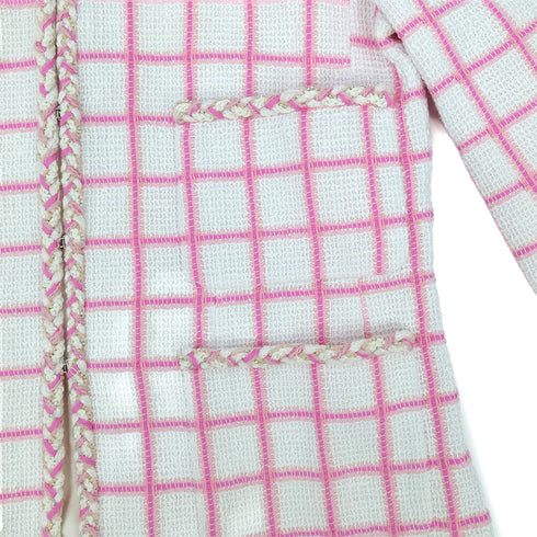 CHANEL COCO BUTTON TWEED JACKET CRUISE COLLECTION 2023 23C PINK WHITE 44 P73 RTW 90308388 - PURPOSE