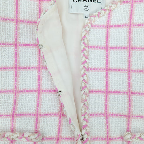 CHANEL COCO BUTTON TWEED JACKET CRUISE COLLECTION 2023 23C PINK WHITE 44 P73 RTW 90308388 - PURPOSE