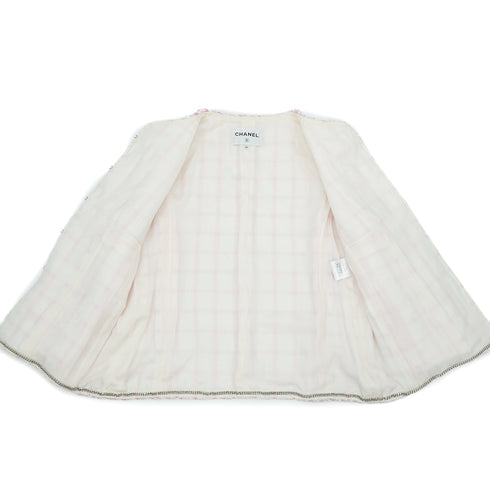 CHANEL COCO BUTTON TWEED JACKET CRUISE COLLECTION 2023 23C PINK WHITE 44 P73 RTW 90308388 - PURPOSE