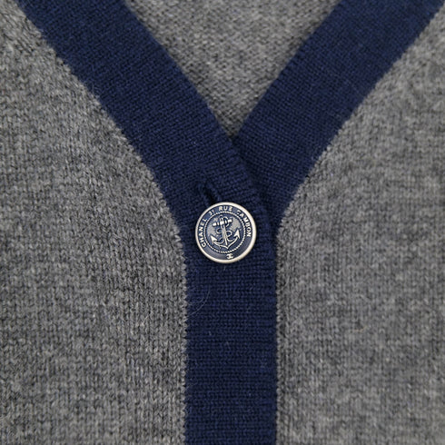 CHANEL COCO BUTTON KNIT CARDIGAN GRAY NAVY CASHMERE 38 P59 RTW 90308389 - PURPOSE