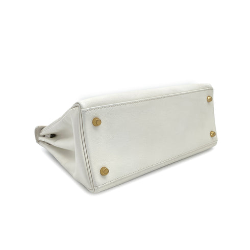 HERMES KELLY 28 RETOURNE WHITE GRAINE HAND SHOULDER BAG 〇W GOLD HARDWARE 90308961