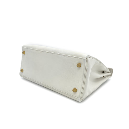 HERMES KELLY 28 RETOURNE WHITE GRAINE HAND SHOULDER BAG 〇W GOLD HARDWARE 90308961