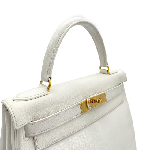 HERMES KELLY 28 RETOURNE WHITE GRAINE HAND SHOULDER BAG 〇W GOLD HARDWARE 90308961