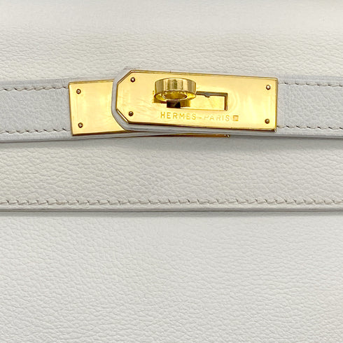 HERMES KELLY 28 RETOURNE WHITE GRAINE HAND SHOULDER BAG 〇W GOLD HARDWARE 90308961