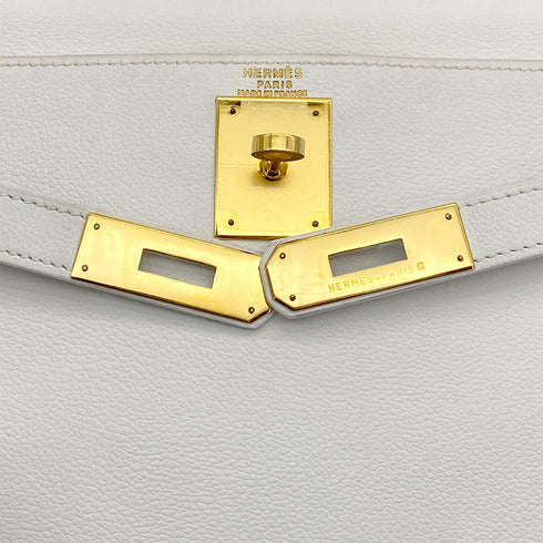 HERMES KELLY 28 RETOURNE WHITE GRAINE HAND SHOULDER BAG 〇W GOLD HARDWARE 90308961