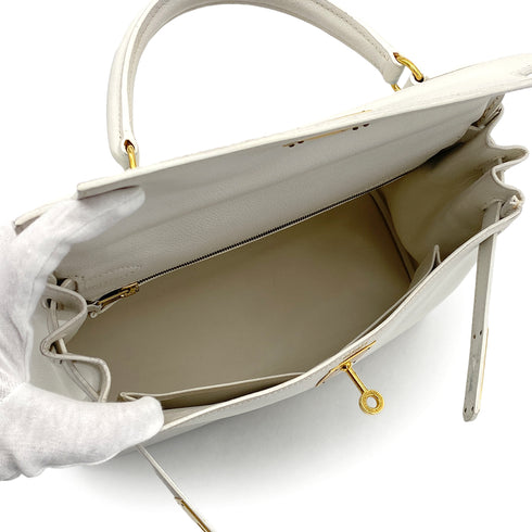 HERMES KELLY 28 RETOURNE WHITE GRAINE HAND SHOULDER BAG 〇W GOLD HARDWARE 90308961