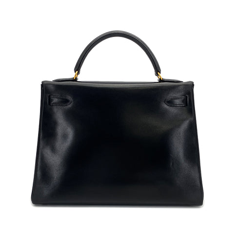 HERMES KELLY 32 RETOURNE BLACK BOXCALF HAND SHOULDER BAG 1993 CIRCLE W GOLD HARDWARE 90308965 - PURPOSE