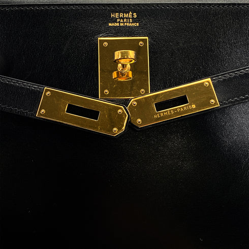 HERMES KELLY 32 RETOURNE BLACK BOXCALF HAND SHOULDER BAG 1993 CIRCLE W GOLD HARDWARE 90308965 - PURPOSE