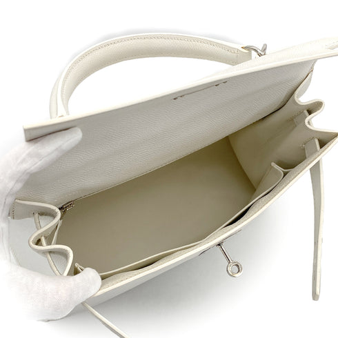 HERMES KELLY 28 SELLIER WHITE VEAU EPSOM HAND SHOULDER BAG 2007 SQUARE K PALLADIUM HARDWARE 90308966 - PURPOSE