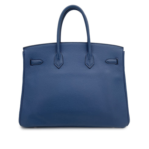 HERMES BIRKIN 35 BLUE BRIGHTON TAURILLON CLEMENCE HAND BAG □L PALLADIUM HARDWARE 90308967 - PURPOSE