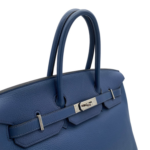 HERMES BIRKIN 35 BLUE BRIGHTON TAURILLON CLEMENCE HAND BAG □L PALLADIUM HARDWARE 90308967 - PURPOSE