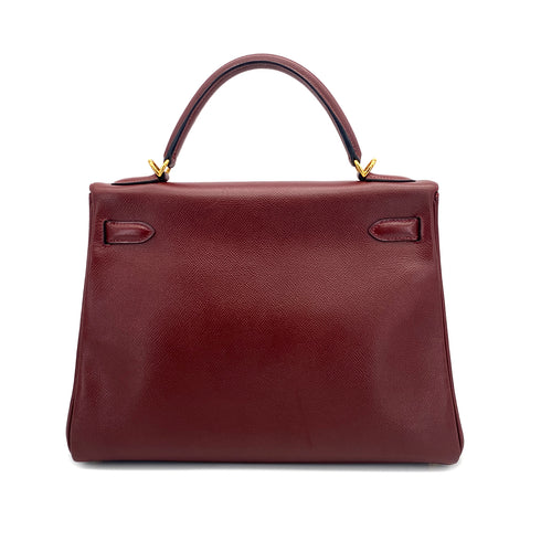 HERMES KELLY 32 RETOURNE ROUGE H COUCHEVEL HAND BAG 2000 SQUARE D GOLD HARDWARE 90308968 - PURPOSE