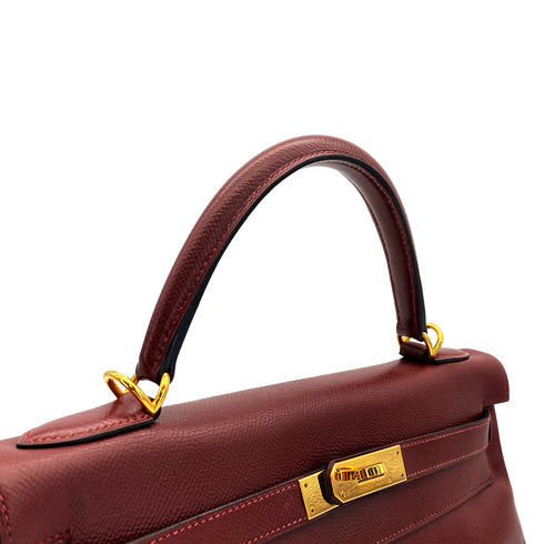 HERMES KELLY 32 RETOURNE ROUGE H COUCHEVEL HAND BAG 2000 SQUARE D GOLD HARDWARE 90308968 - PURPOSE