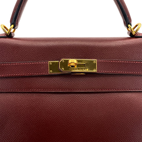 HERMES KELLY 32 RETOURNE ROUGE H COUCHEVEL HAND BAG 2000 SQUARE D GOLD HARDWARE 90308968 - PURPOSE