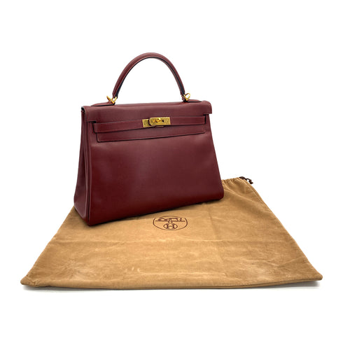 HERMES KELLY 32 RETOURNE ROUGE H COUCHEVEL HAND BAG 2000 SQUARE D GOLD HARDWARE 90308968 - PURPOSE