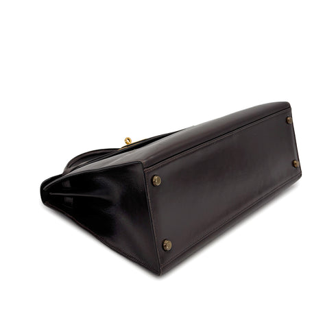 HERMES KELLY 32 SELLIER MARRON FONCE BOXCALF HAND BAG 1976 CIRCLE F GOLD HARDWARE 90308970 - PURPOSE