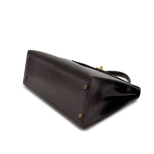 HERMES KELLY 32 SELLIER MARRON FONCE BOXCALF HAND BAG 1976 CIRCLE F GOLD HARDWARE 90308970 - PURPOSE