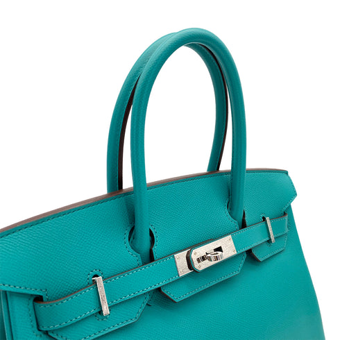 HERMES BIRKIN 30 BLUE PAON VEAU EPSOM HAND BAG □P PALLADIUM HARDWARE 90308974 - PURPOSE