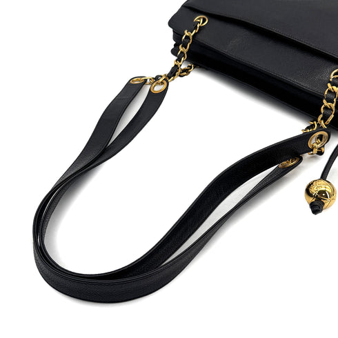 CHANEL VINTAGE TRIPLE COCO CHAIN TOTE BAG BLACK CAVIAR SKIN 90308978 - PURPOSE