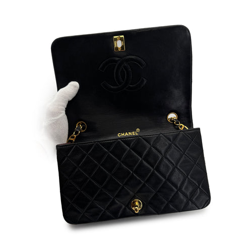 CHANEL VINTAGE FULL FLAP CHAIN SHOULDER BAG BLACK LAMB SKIN 90308981 - PURPOSE