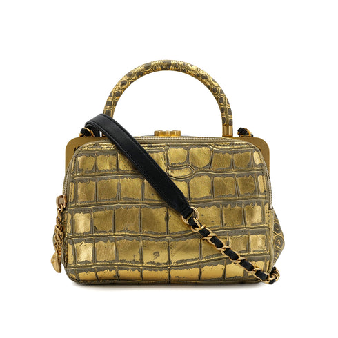 CHANEL COCOMAK HAND SHOULDER BAG GOLD BLACK CROCODILE EMBOSSED 90308985 - PURPOSE