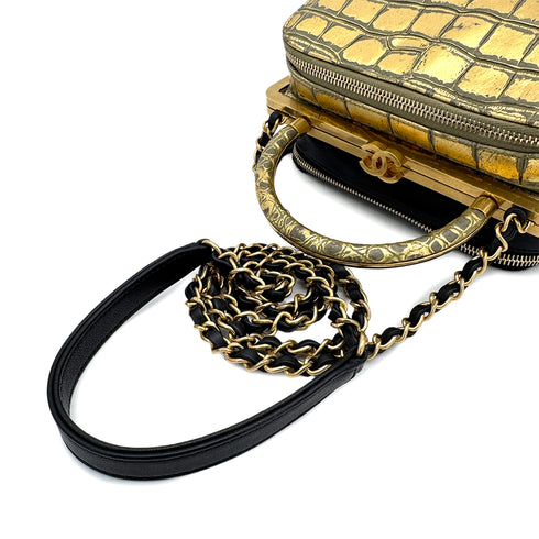CHANEL COCOMAK HAND SHOULDER BAG GOLD BLACK CROCODILE EMBOSSED 90308985 - PURPOSE