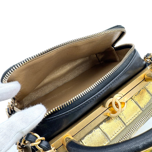 CHANEL COCOMAK HAND SHOULDER BAG GOLD BLACK CROCODILE EMBOSSED 90308985 - PURPOSE