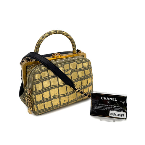 CHANEL COCOMAK HAND SHOULDER BAG GOLD BLACK CROCODILE EMBOSSED 90308985 - PURPOSE