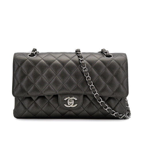 CHANEL CLASSIC FLAP MEDIUM CHAIN SHOULDER BAG METALLIC GRAY LAMB SKIN 90308986 - PURPOSE