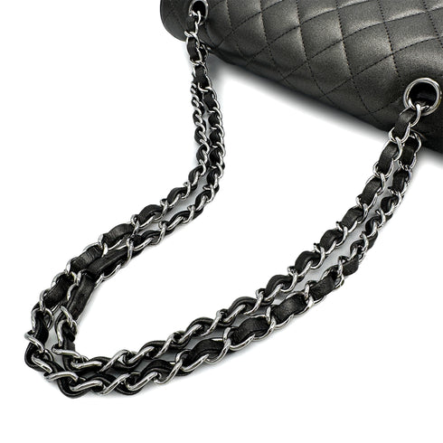CHANEL CLASSIC FLAP MEDIUM CHAIN SHOULDER BAG METALLIC GRAY LAMB SKIN 90308986 - PURPOSE