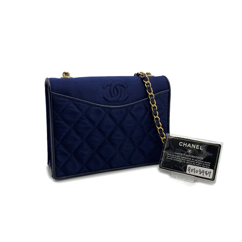 CHANEL VINTAGE COCOMARK MATELASSE CHAIN SHOULDER BAG NAVY SATIN LEATHER 90308987 - PURPOSE